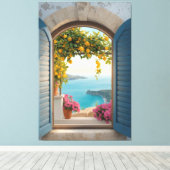 Middellandse zee raam uitzicht frame - kustlemon canvas afdruk (Insitu (Houten vloer))