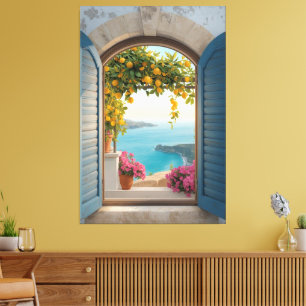 Middellandse zee raam uitzicht frame - kustlemon canvas afdruk
