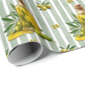 Middellandse Zee Salie Groen Streep Patroon Olijfo Cadeaupapier (Rol Hoek)