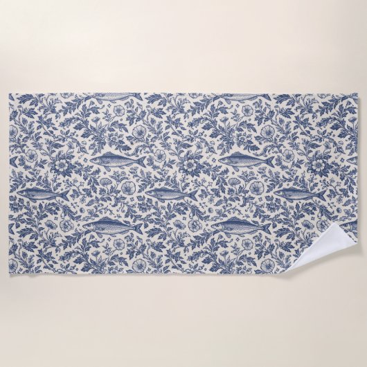 Middellandse Zee Sardine Chinoiserie badhanddoek | (Voorkant)