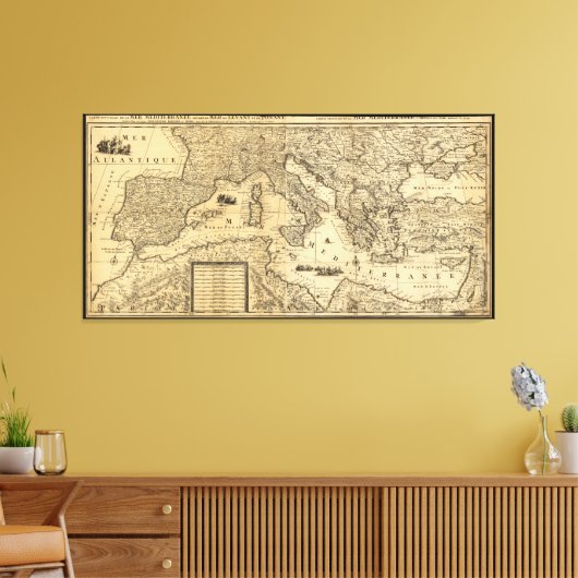 Middellandse-Zeekaart van Guillaume Sanson (1680) Canvas Afdruk (Insitu (Woonkamer))