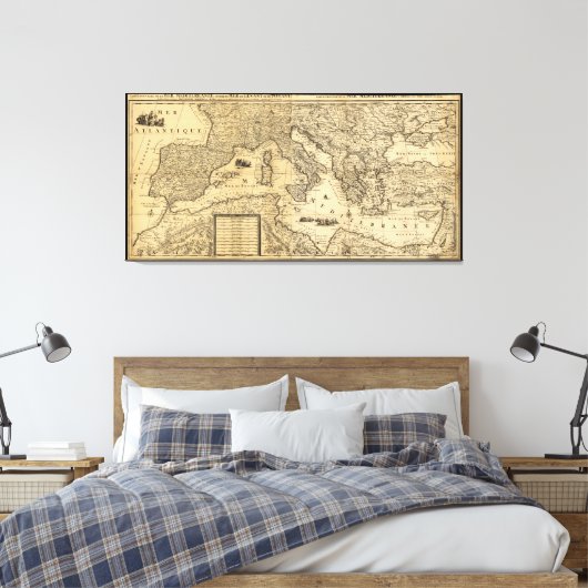Middellandse-Zeekaart van Guillaume Sanson (1680) Canvas Afdruk (Insitu (Slaapkamer))