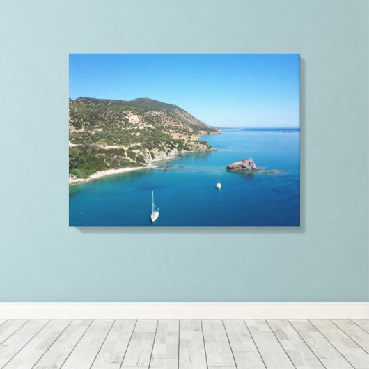 Middellandse Zeekust en jachten, Cyprus Canvas Afdruk (Insitu (Houten vloer))