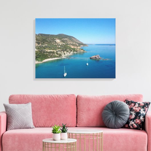 Middellandse Zeekust en jachten, Cyprus Canvas Afdruk (Insitu (Woonkamer))