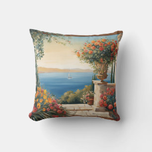 Middellandse zeezicht met bloemen kussen