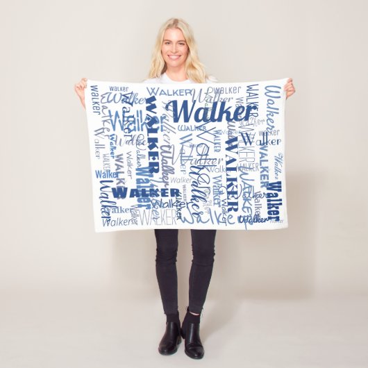 Middellange lengte Namen Patroon Blauw en Wit Baby Fleece Deken (In situ)