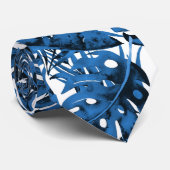 Middelmatige Denim Blue Tropical Palm Leaves Islan Stropdas (Opgerold)