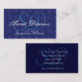 Middelnacht blauw en Witte Damask Custom Monogram Visitekaartje (Voorkant / Achterkant)