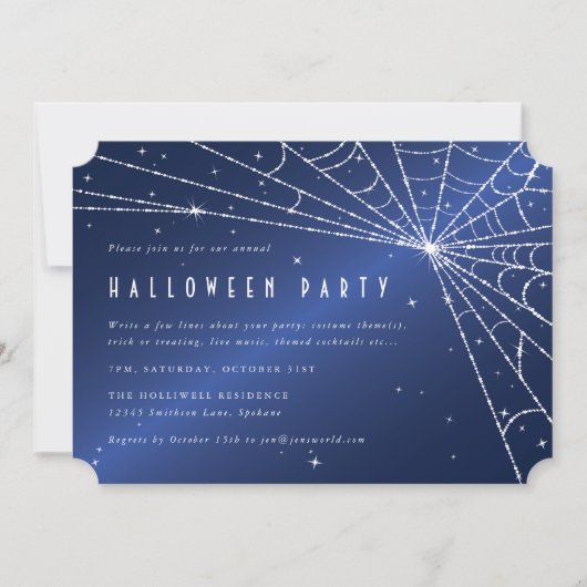 Middelnacht Blue Diamond Spider Web Halloween Part Kaart (Voorkant)
