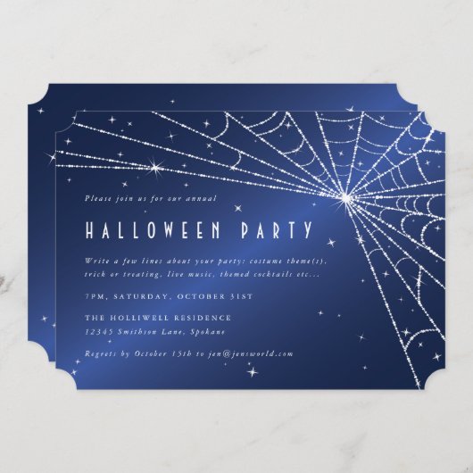Middelnacht Blue Diamond Spider Web Halloween Part Kaart (Voorkant / Achterkant)