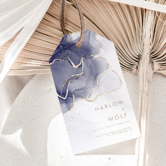 Middelnachtzeemacht Gold Elegant Modern Wedding Fa Cadeaulabel