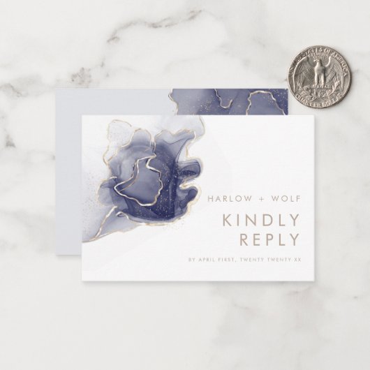 Middelnachtzeemacht Gold Elegant Modern Wedding RS Notitiekaartje (Voorkant / Achterkant in situ)