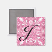 Middelroze Kaleidoscoop Patroon #1 Monogram Magneet (Voorkant / Achterkant)