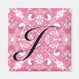 Middelroze Kaleidoscoop Patroon #1 Monogram Magneet