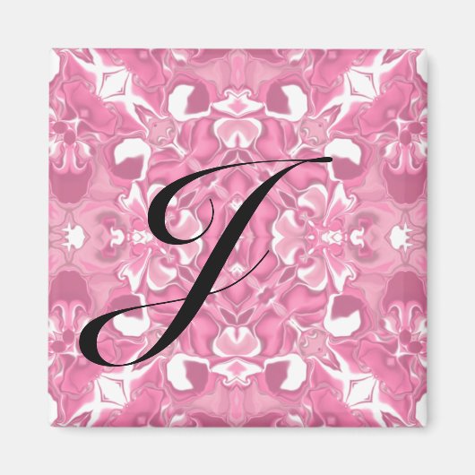 Middelroze Kaleidoscoop Patroon #1 Monogram Magneet (Voorkant)