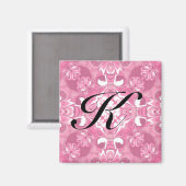 Middelroze Kaleidoscoop Patroon #2 Monogram Magneet (Voorkant / Achterkant)