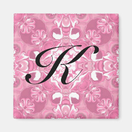 Middelroze Kaleidoscoop Patroon #2 Monogram Magneet