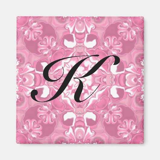 Middelroze Kaleidoscoop Patroon #2 Monogram Magneet (Voorkant)