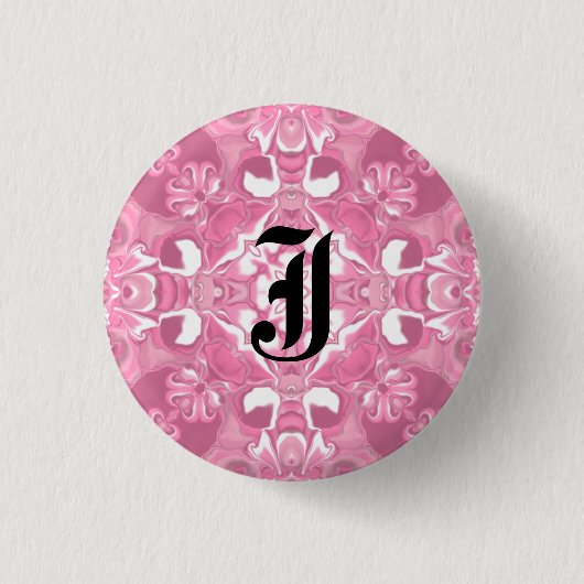Middelroze Kaleidoscoop Patroon #2 Monogram Ronde Button 3,2 Cm (Voorkant)