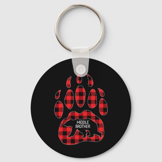Middelste Broer Beer Rood Geruit Buffalo Middelste Sleutelhanger (Voorkant)