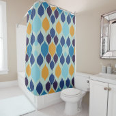 Middelste eeuw jaren '60: Geometrisch blauw Douchegordijn (In situ)