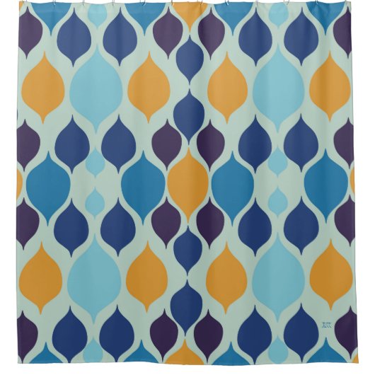 Middelste eeuw jaren '60: Geometrisch blauw Douchegordijn (Voorkant)