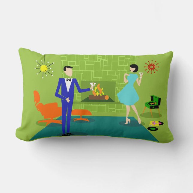 Middelste eeuw Modern Couple Lumbar Pillow Kussen (Voorkant)