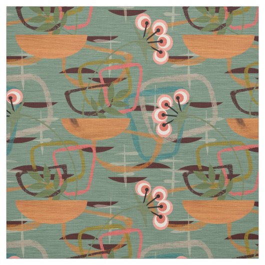 Middelste eeuw Modern | Fifties Style Flowers Stof (Swatch)
