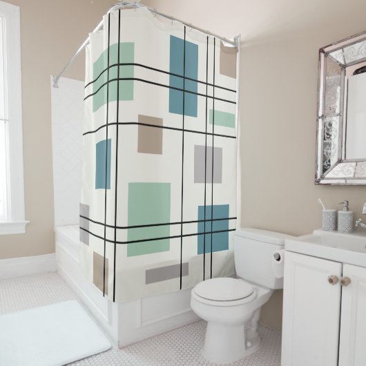 Middelste eeuw Modern Geometric 2 Douchegordijn (In situ)