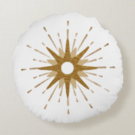 Middelste eeuw Modern Gold & White Starburst Rond Kussen