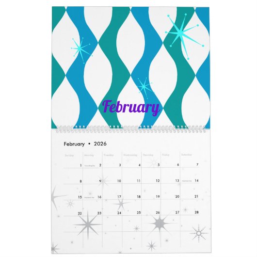 Middelste eeuw Modern Kalender (Feb 2026)