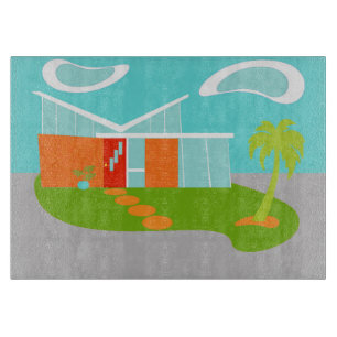 Middelste eeuw Moderne Cartoon House Cutting Board Snijplank