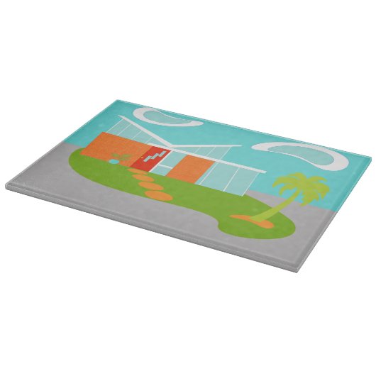 Middelste eeuw Moderne Cartoon House Cutting Board Snijplank (Hoek)