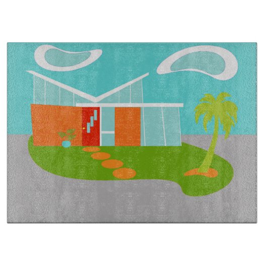 Middelste eeuw Moderne Cartoon House Cutting Board Snijplank (Voorkant)