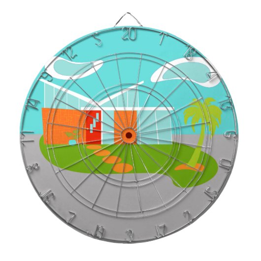 Middelste eeuw Moderne Cartoon House Dart Board Dartbord (Voorkant)