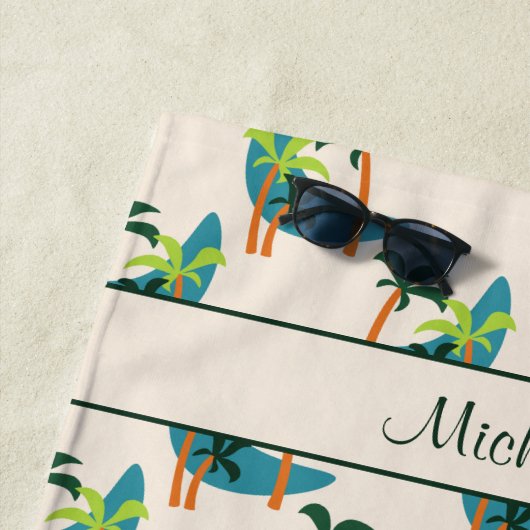 Middelste eeuw Moderne Palm Oasis Persoonlijke naa Strandlaken (In situ)