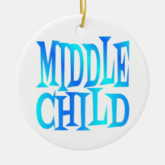 Middelste kind tekst in blauw keramisch ornament