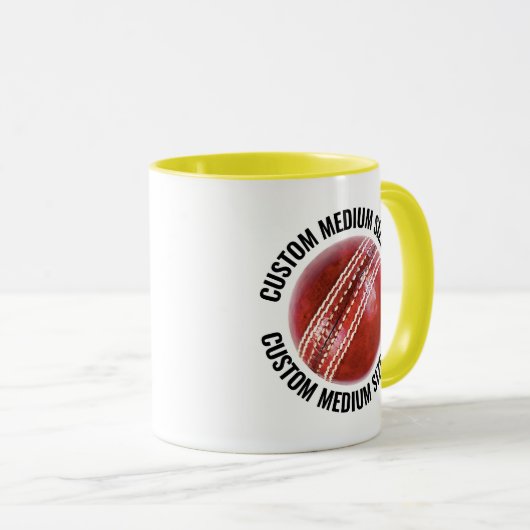 Middelste Text GEEL Combo 11oz Aangepaste Cricket Mok (Voorkant rechts)