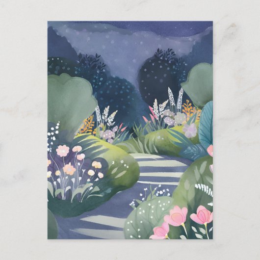 Middeltuin | Waterverf Bloemenpad Briefkaart (Voorkant)