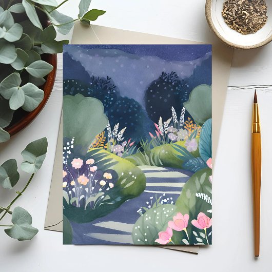 Middeltuin | Waterverf Bloemenpad Briefkaart