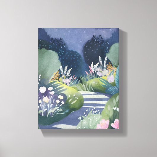 Middeltuin | Waterverf Bloemenpad Canvas Afdruk (Voorkant)