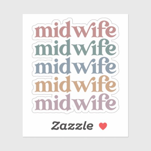 Middelvrouw Retro  Midwifery Gift Sticker (Vel)