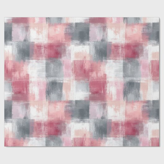 Midden Abstract Gingham Roze en Grijs Cadeaupapier (Vlak)