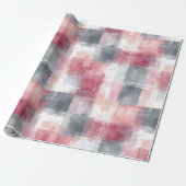 Midden Abstract Gingham Roze en Grijs Cadeaupapier (Uitgerold)