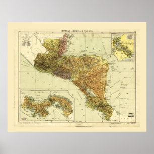 Midden-Amerika en Panama Map c. 1920 Poster