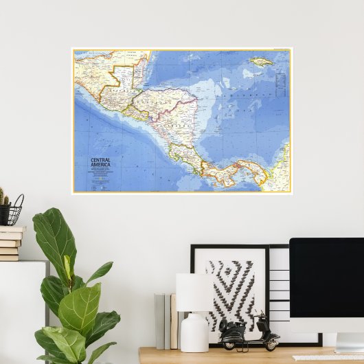 " Midden-Amerika: Gedetailleerde KAART 1973 ... Poster (Thuiskantoor)