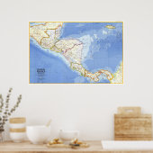 " Midden-Amerika: Gedetailleerde KAART 1973 ... Poster (Keuken)