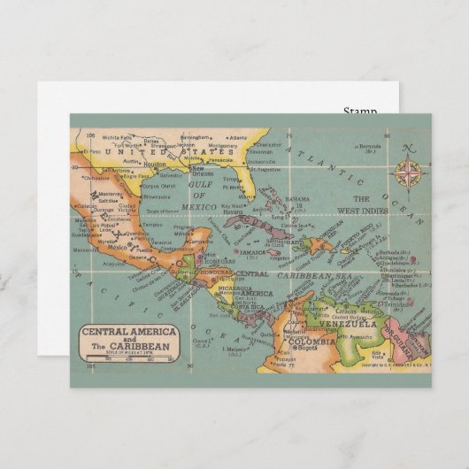 Midden-Amerika & het Caribisch Briefkaart Kaart (Voorkant / Achterkant)