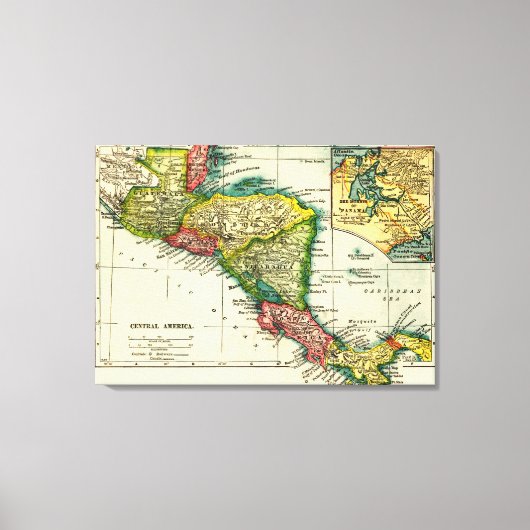 Midden-AmerikaPanoramische KaartMidden-Amerika Canvas Afdruk (Voorkant)