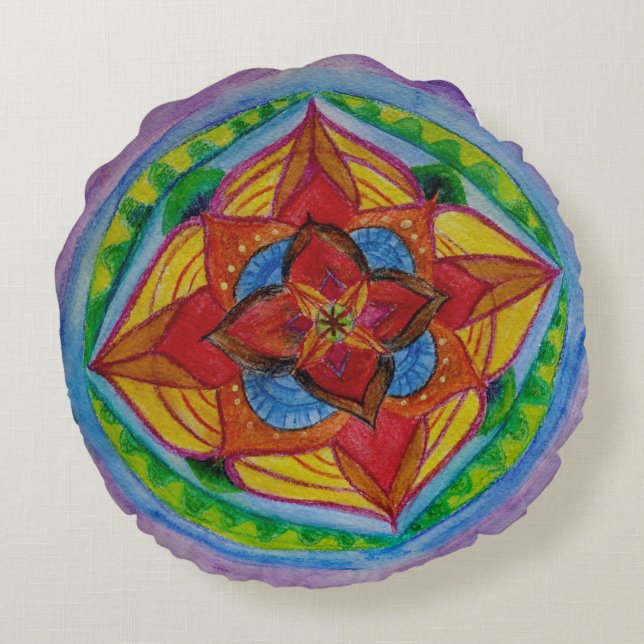 Midden Bloem Mandala Zen Rond Sierkussen (16") Kussen (Achterkant)